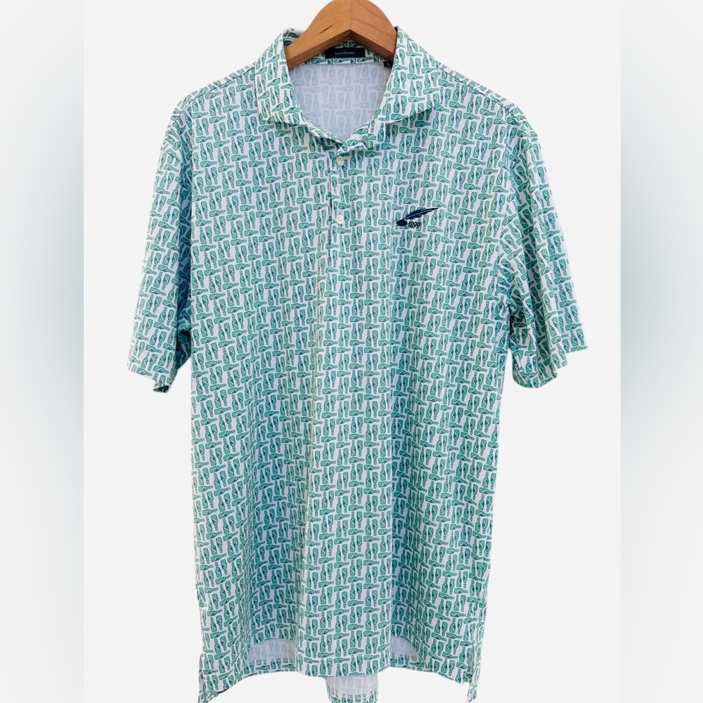 Turtleson Golf Polo Men’s Green Performance Golf Beer Drinks Print 1899